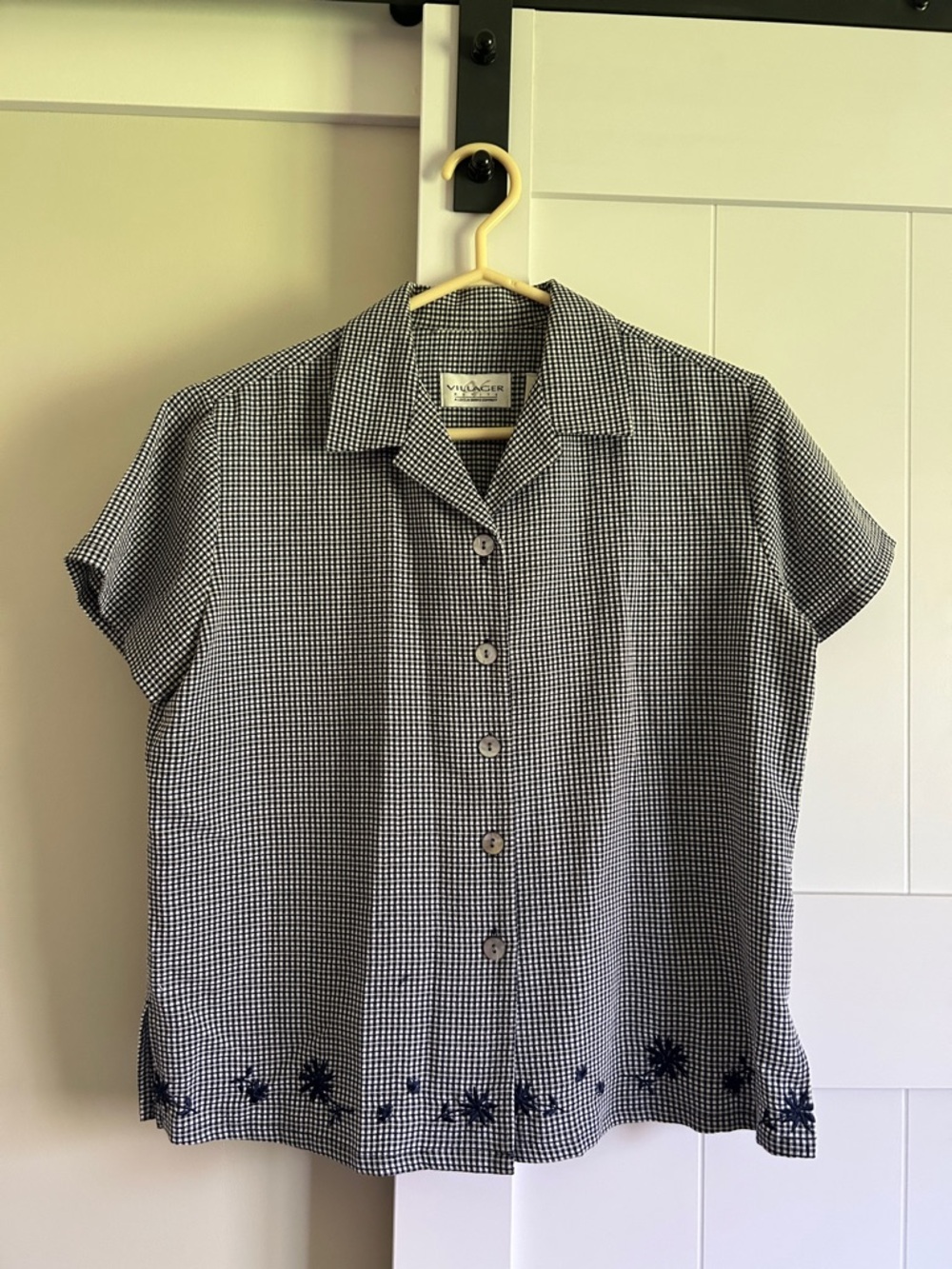 Vue by Chico's Black & White Gingham Button-Up Blouse